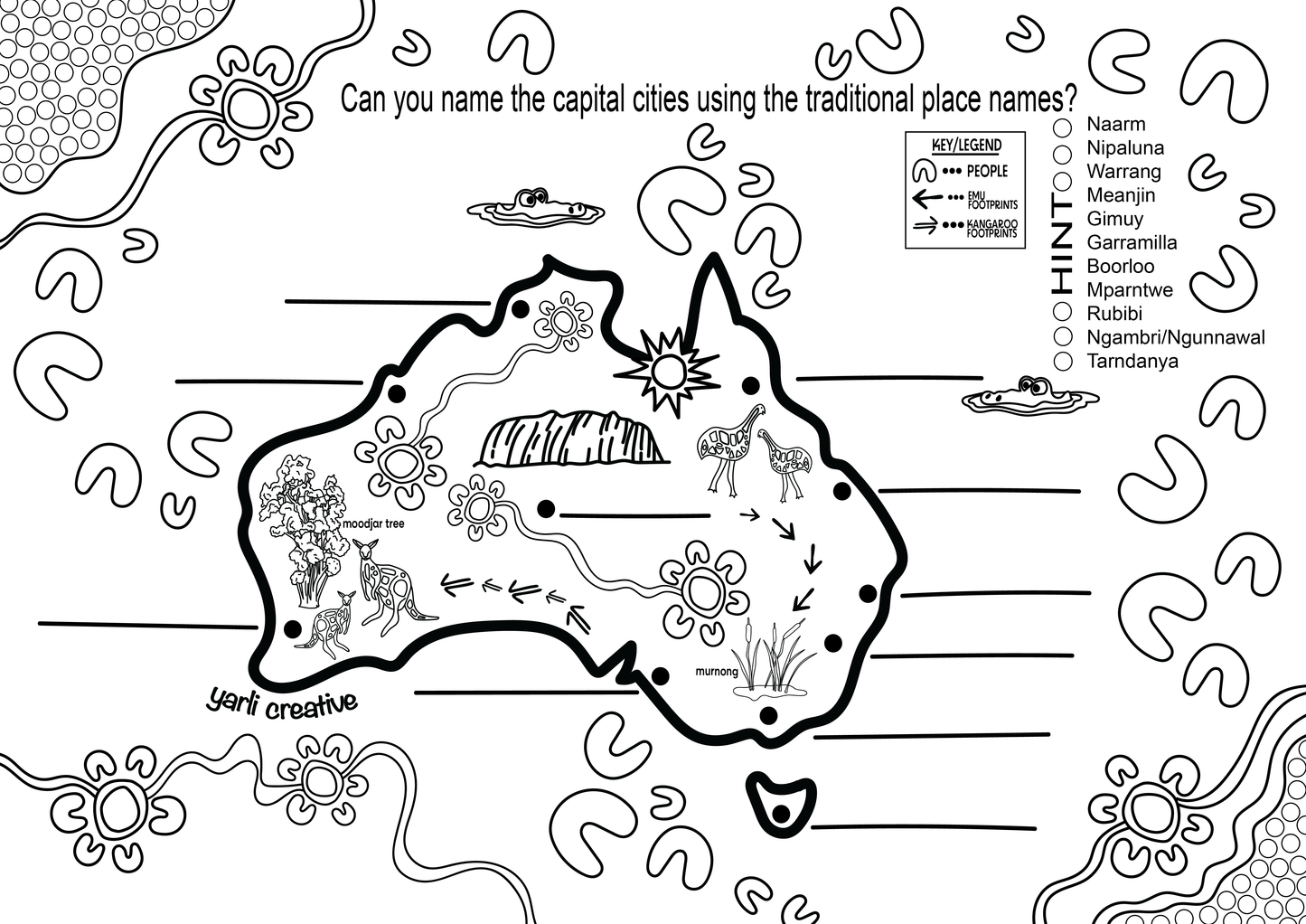 Colour page/Activity - Traditional capital city place names A3