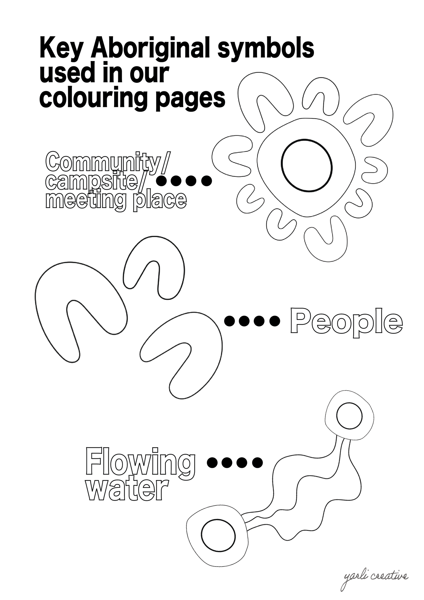 Acknowledgement colouring pack - 5 downloadable colour pages, 1 symbols page
